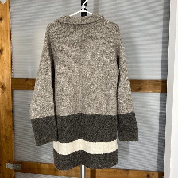Rachel Zoe Wool Blend ColorBlock‎ Stripe Mid Length Knit Open Cardigan Brown Tan - Picture 6 of 15